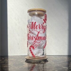 Holiday Glass Jar with Red Christmas Design